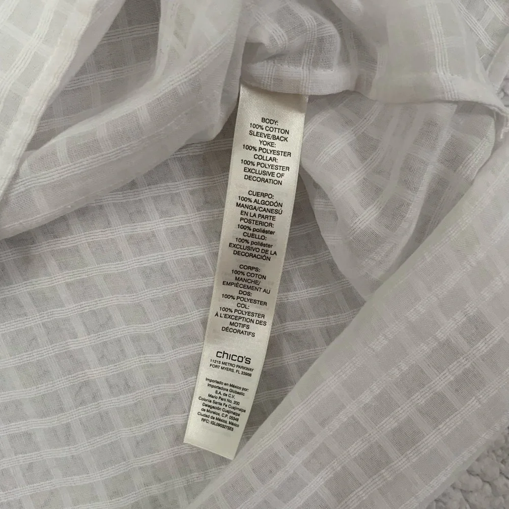 Chico's Sz Large Tunic White Lace Sheer Floral Cut Out Long Sleeve Side Slit New